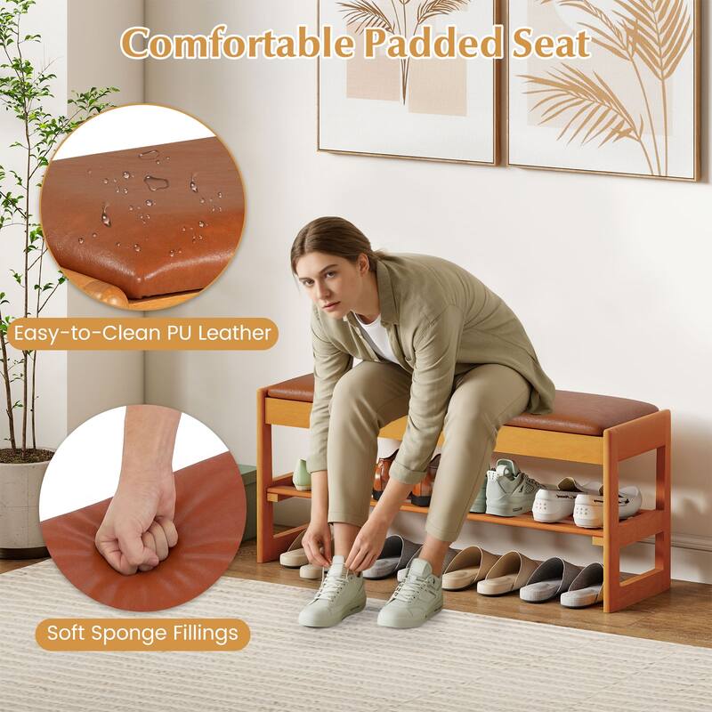 Gymax 40'' 2-Tier Shoe Rack Bench w/Flip-Top Storage Slatted Shelf for