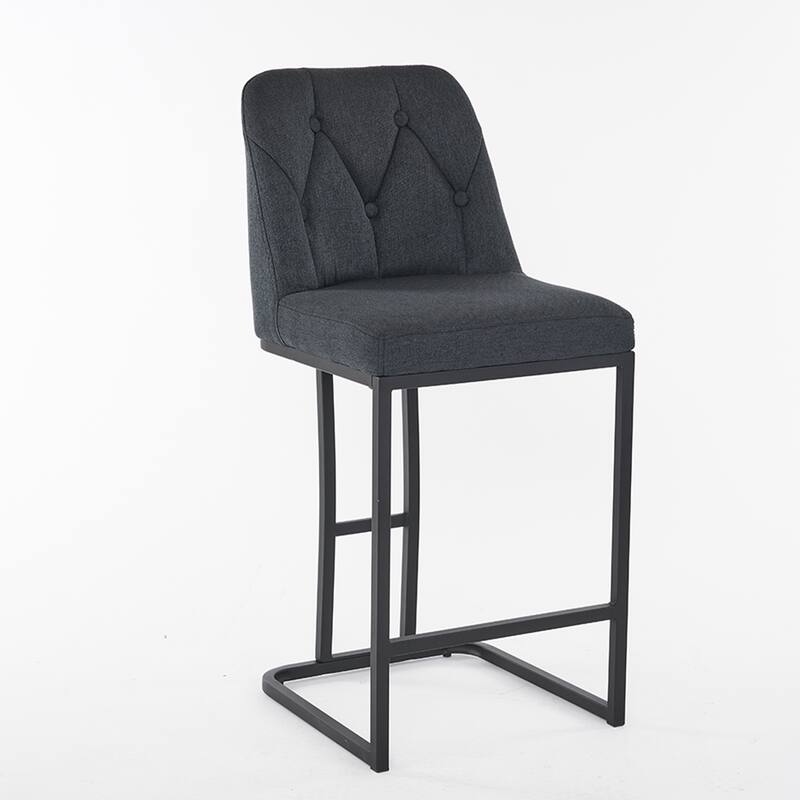 Bar Stool Set of 2, Upholstered Bar Stool with Button-Tufted Backrest, Counter Height Armless Chair with Sturdy Metal Frame