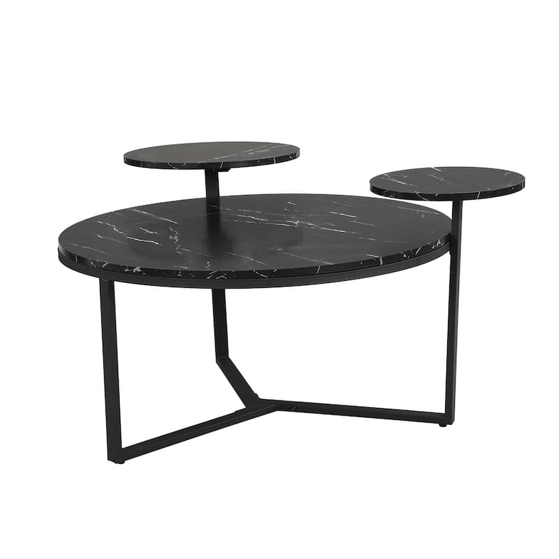 31.5" Modern Coffee Table with Two Display Shelves and Faux Marble Surfaces