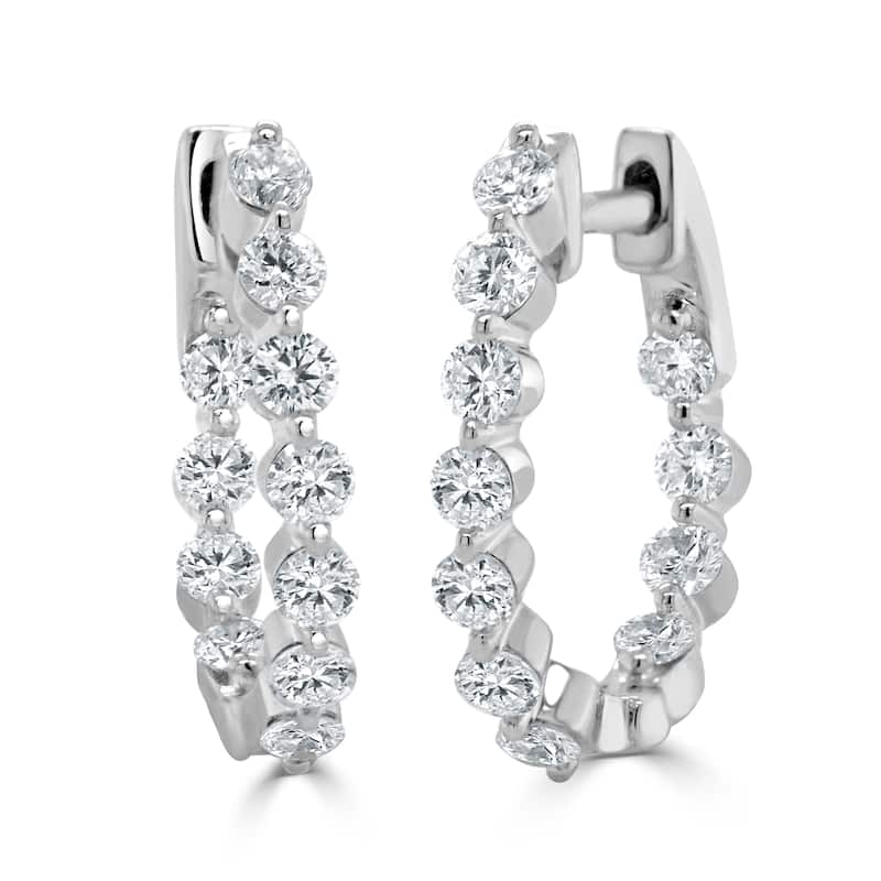 Joelle Collection Diamond Hoop Earrings 14K Gold - White