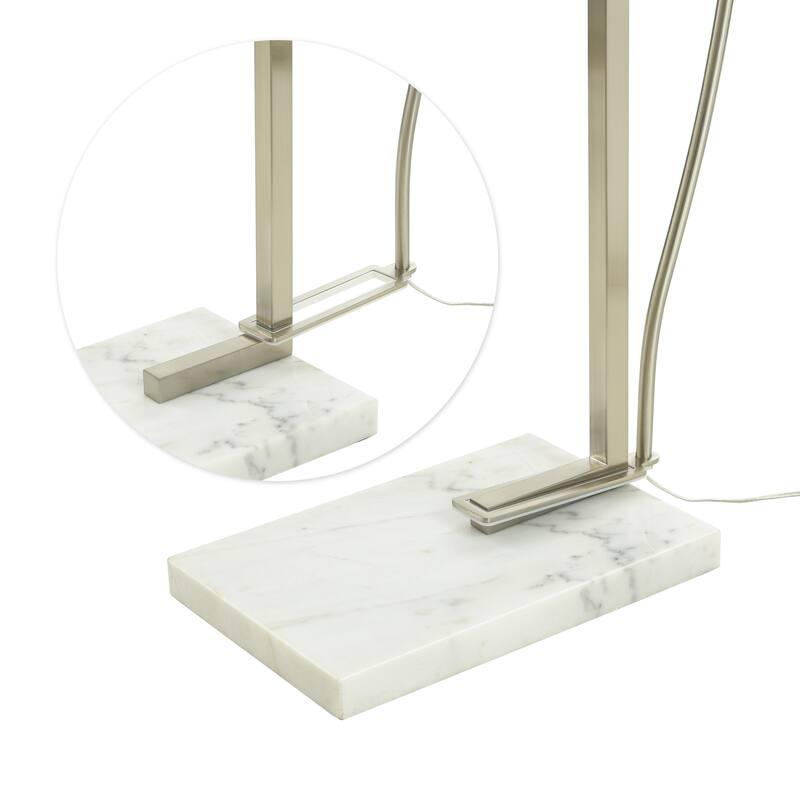 StyleCraft Ellison Arc Floor Lamp - Brushed Steel - White Shade