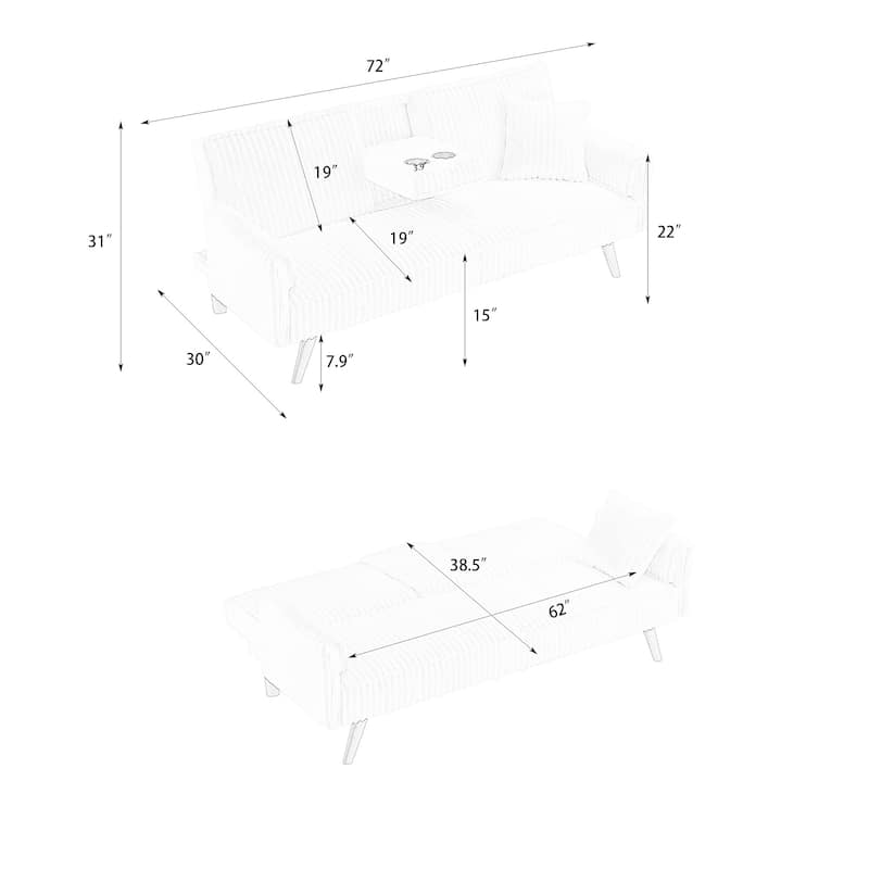 Corduroy Loveseat Sofa with 2 Cup Holder Lounge Couch, Adjustable Backrest Sleeper Sofa Bed for Living Room Recliner Sofa