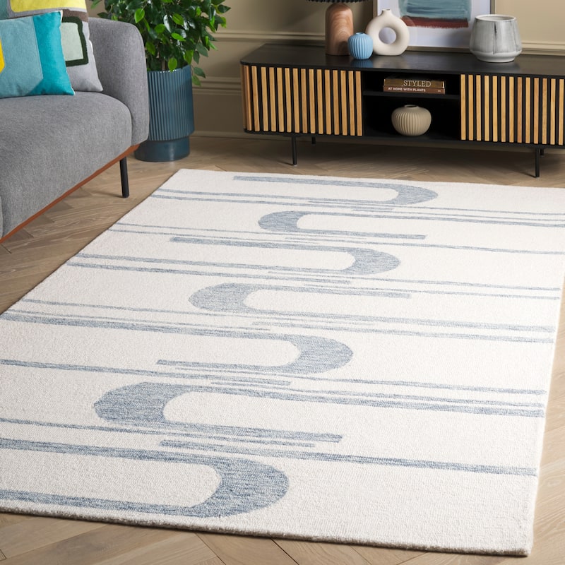 SAFAVIEH Handmade Ebony Gwynedd Mid-Century Modern Wool Rug - 8' x 10' - Ivory/Blue