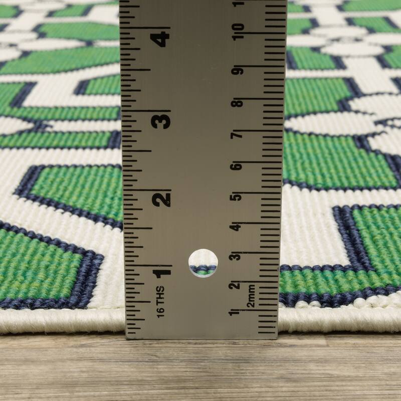 Harlowe Geometric Tile Motif Ivory/ Green Area Rug