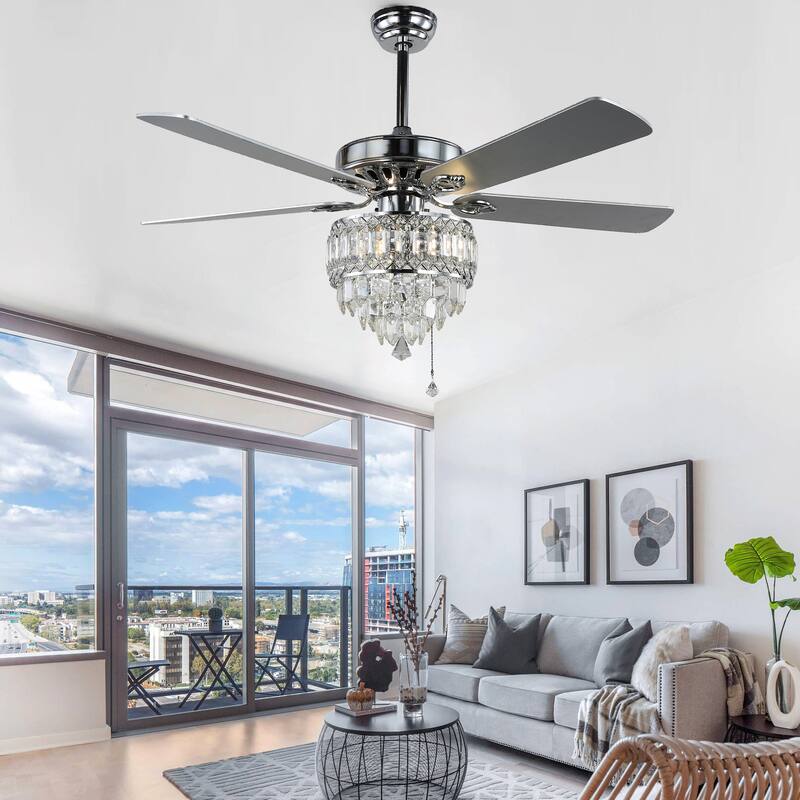 Bella Depot 65" Crystal Ceiling Fan with Light Kit and Remote Control,6-Speed Reversible Ceiling Fan