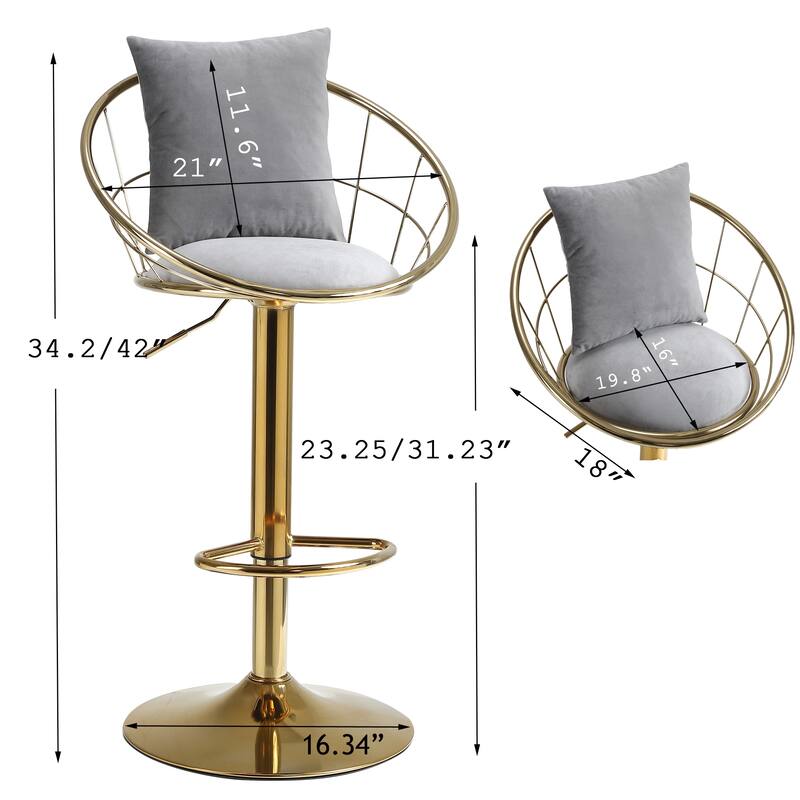 2 Velvet bar chair With pure gold plated,360 degree rotation, adjustable height - N/A