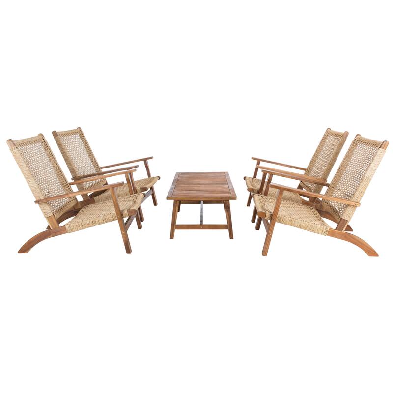 SAFAVIEH Outdoor Tuong 5-Piece Acacia Wood Coffee Set - 27Wx48Dx26H