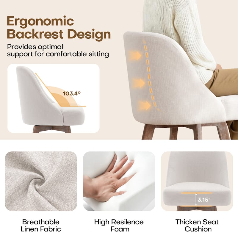 26" Upholstered Counter Height Swivel Bar Stool, Counter Stools with Solid Wood Legs - 39.37"H x 22.44"D x 21.65"W