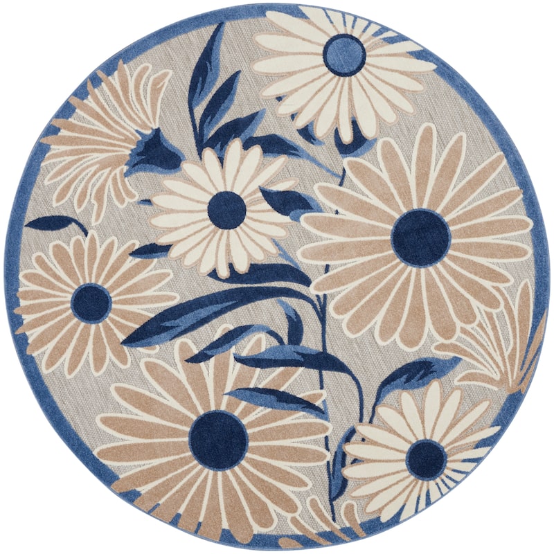 Nourison Alice Indoor/Outdoor Floral Area Rug. - Blue/Grey - 7'10"xRound