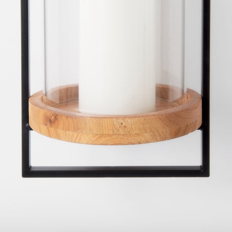 Avram Black Metal And Brown Wood Hanging Candle Holder - 5.9L x 5.1W x 24.0H