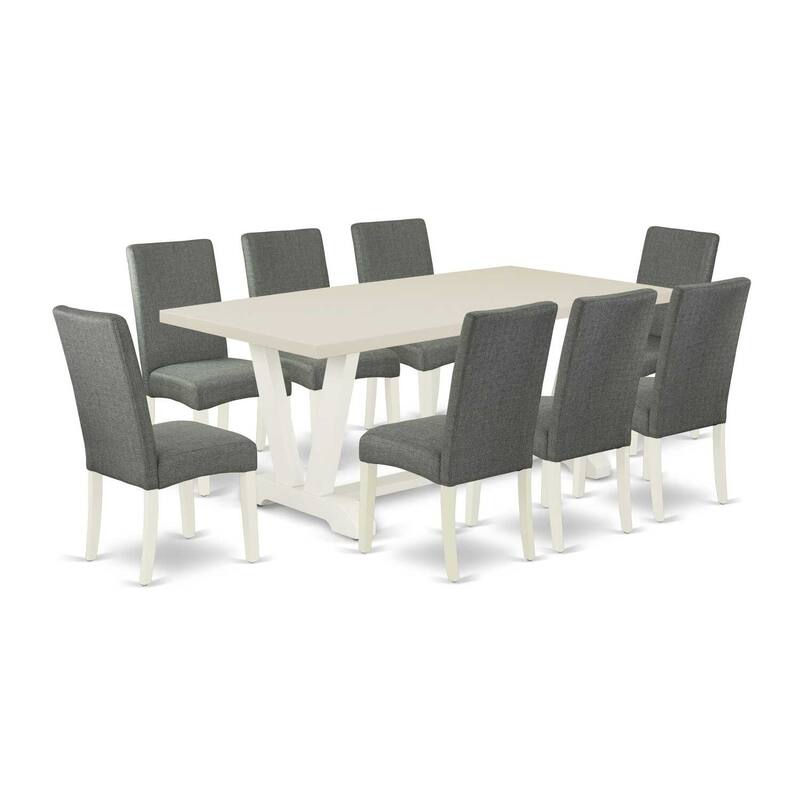 Modern 9 Piece Dining Set - Rectangle Table with 8 Linen Upholstered Chairs - 40x72 Inch