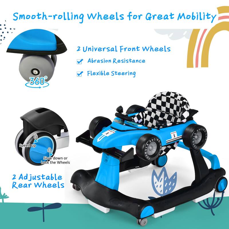5-in-1 Baby Walker with Adjustable Height and Speed for Boys Girls 6-18 Months - Multi