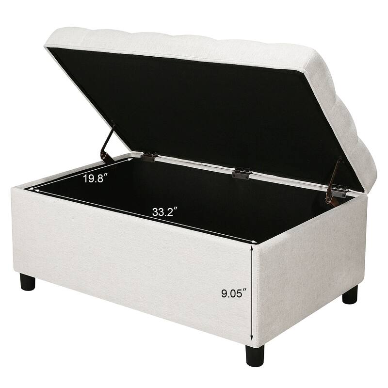 Adeco 35" Tufted Rectangular Storage Ottoman Bench