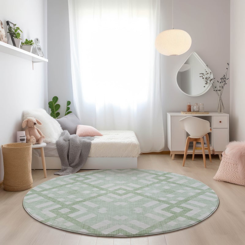 Machine Washable Indoor/ Outdoor Chantille Trellis Modern Rug - Mint - 8' x 8'
