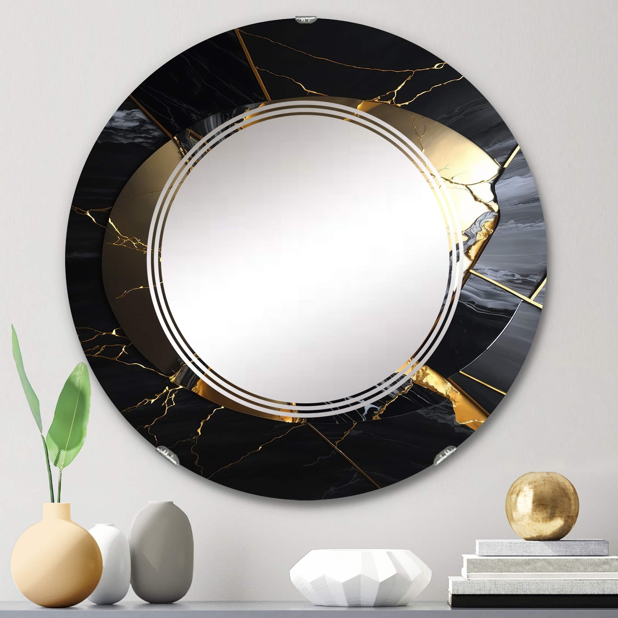 Designart 'Abstract Geode Gold III' Printed Abstract Marble Wall Mirror