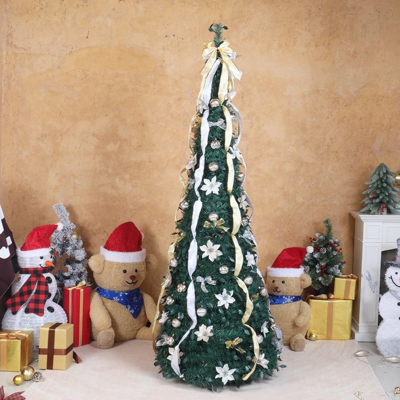 7 FT Fully Decorated Pre-lit Pop Up Artificial Xmas Tree with 200 Warm Lights Remote Control