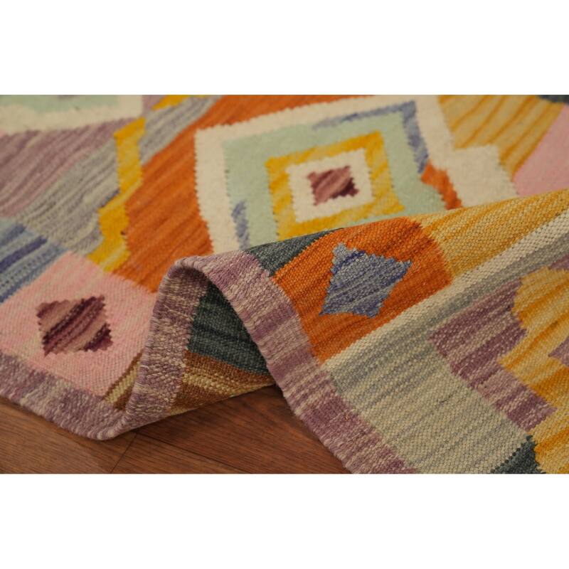 Hand Woven Oriental 100% Wool Carpet Southwestern Tribal Multi-Colored Kilim Runner Rug - 7' 11'' X 2' 1''