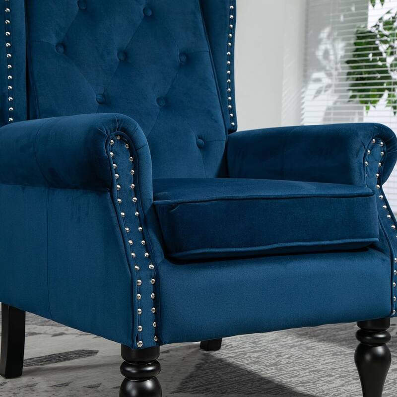 Transitional Wingback Accent Chair Armchair with Sturdy Wood Legs