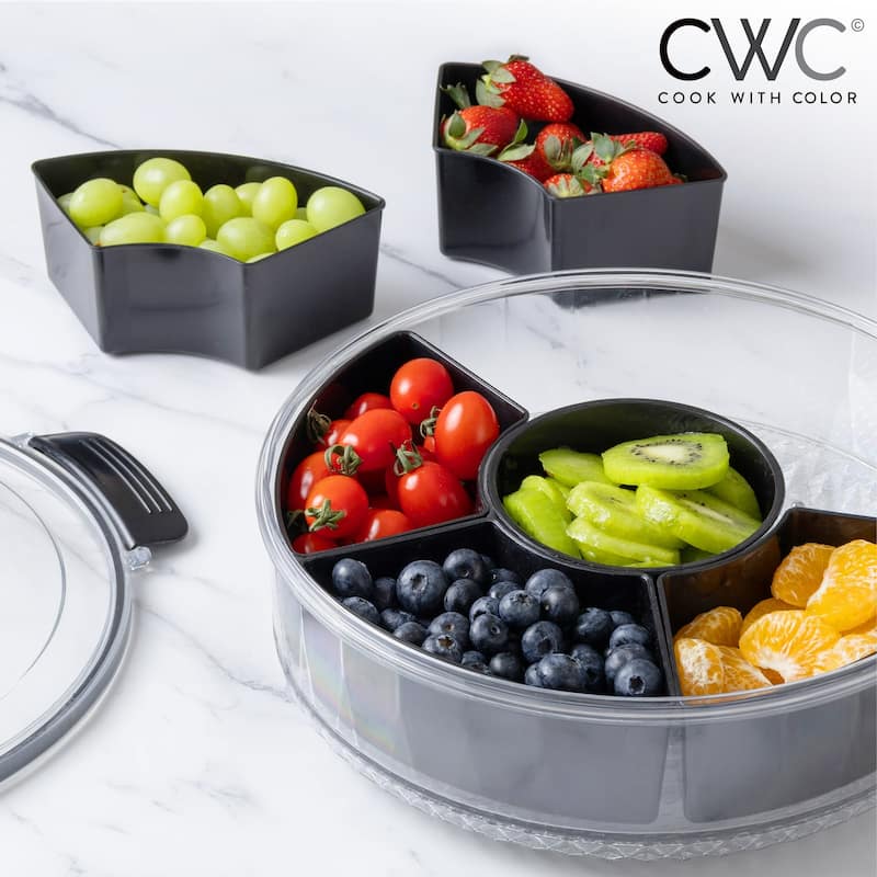 COOK WITH COLOR Round Snackle Box – 6-Compartment Serving Tray with Lid and Handle,Kids Lunch Box & Meal Prep Snack Container