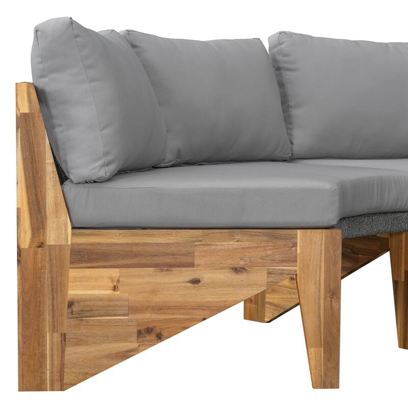 Outdoor 12-Seater Acacia Round Sectional Sofa Set with Coffee Table