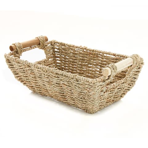 Americanflat Hand Woven Seagrass Storage Basket in Natural with Wooden Handles and Durable Metal Frame Eco Friendly