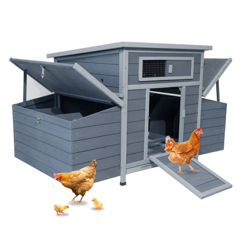 Large Wooden Chicken Coop for Outdoor with 2 Sides Nesting Boxes