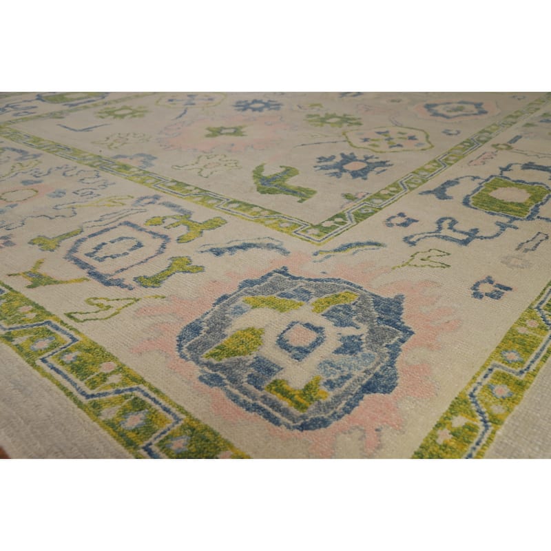 Hand Knotted Oriental 100% Wool Carpet Transitional All-Over Beige & Ivories Oushak Area Rug - 14' 5'' X 9' 7''