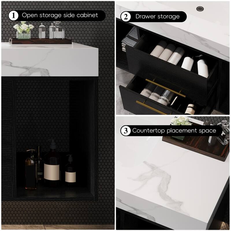 39.4" Ceramic Sink Bathroom Vanity, Floating Bathroom Vanity