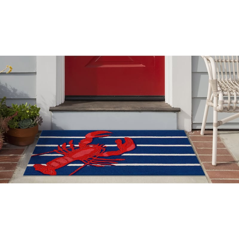 Liora Manne Frontporch Lobster on Stripes Indoor/Outdoor Rug