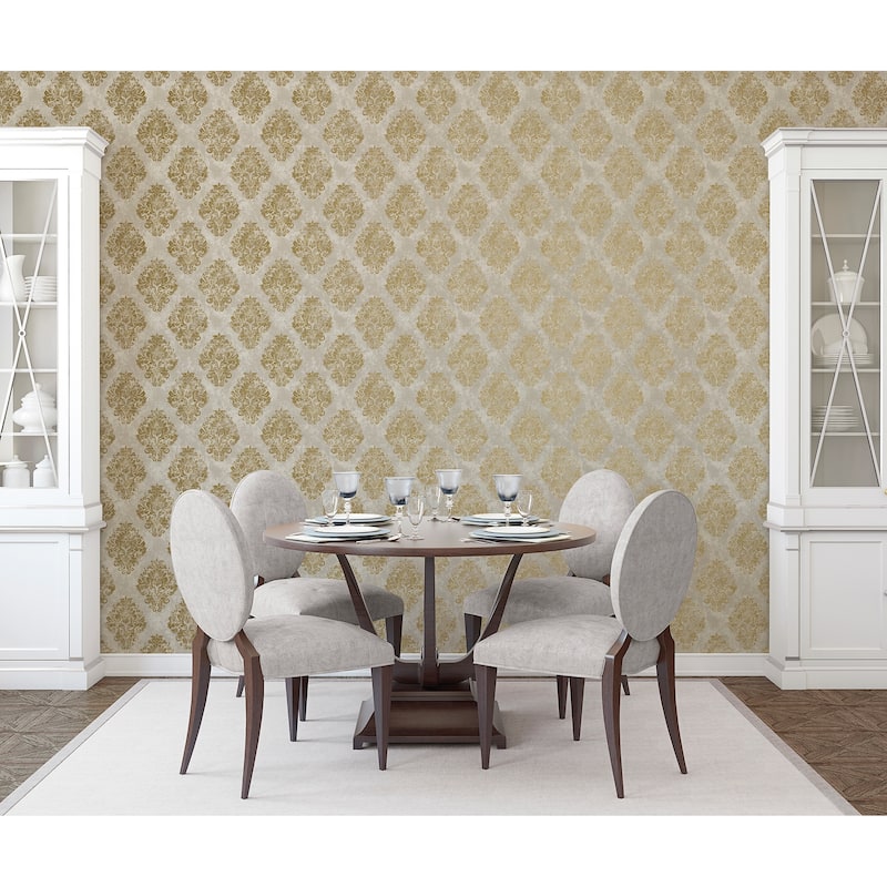 Galerie Wallcoverings Metallic FX Traditional Damask Non-woven Metallic Finish Wallpaper Roll