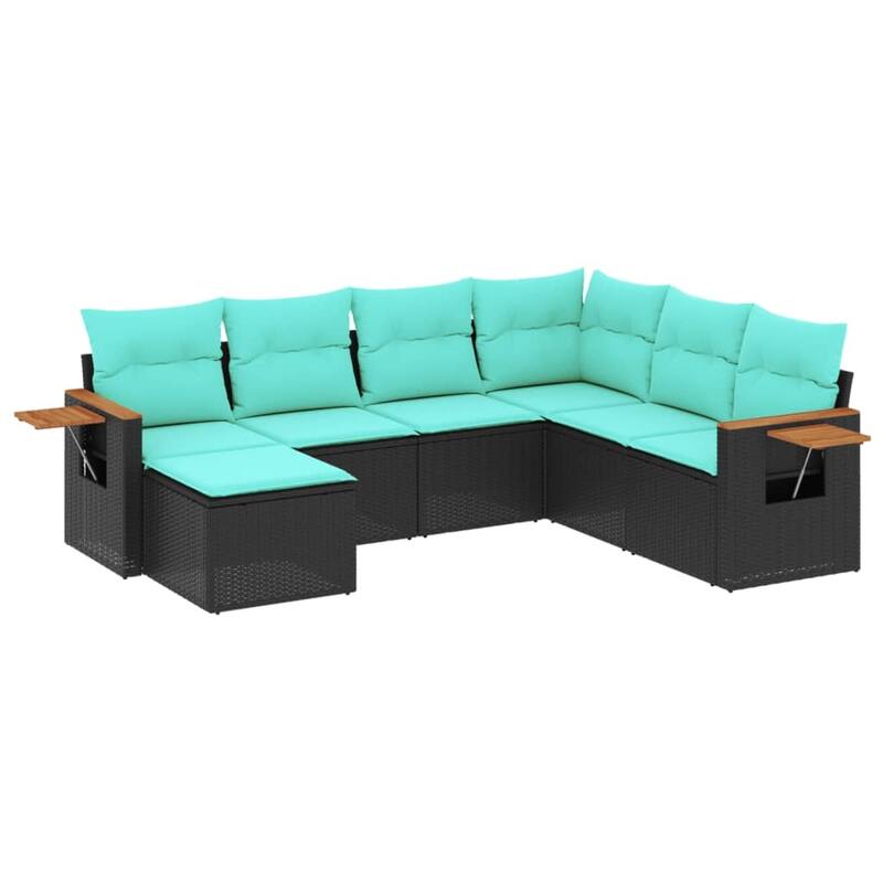 vidaXL 7 Piece Patio Sofa Set with Cushions Black Poly Rattan