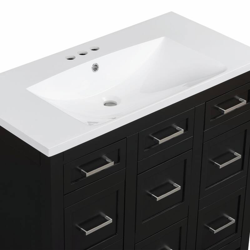 36" Bathroom Vanity with Integrated Resin Sink - 4 Drawers, 2 Doors
