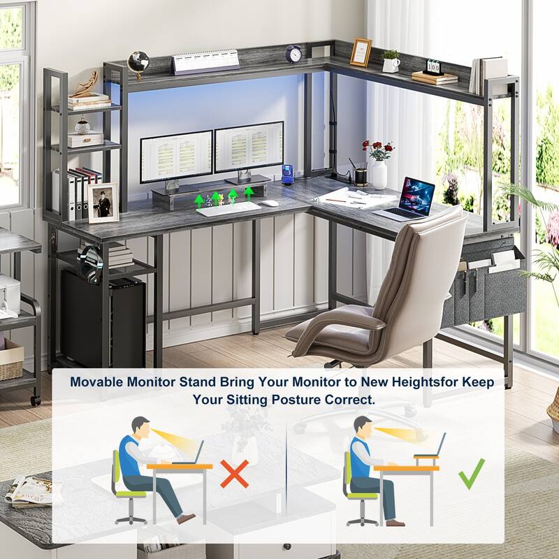 L Shaped Desk with Full Hutch and Power Hub, Corner Desk Computer Desk Office Writing Desk