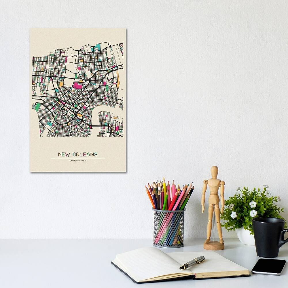 iCanvas "New Orleans, Louisiana Map" by Ayse Deniz Akerman Canvas Print