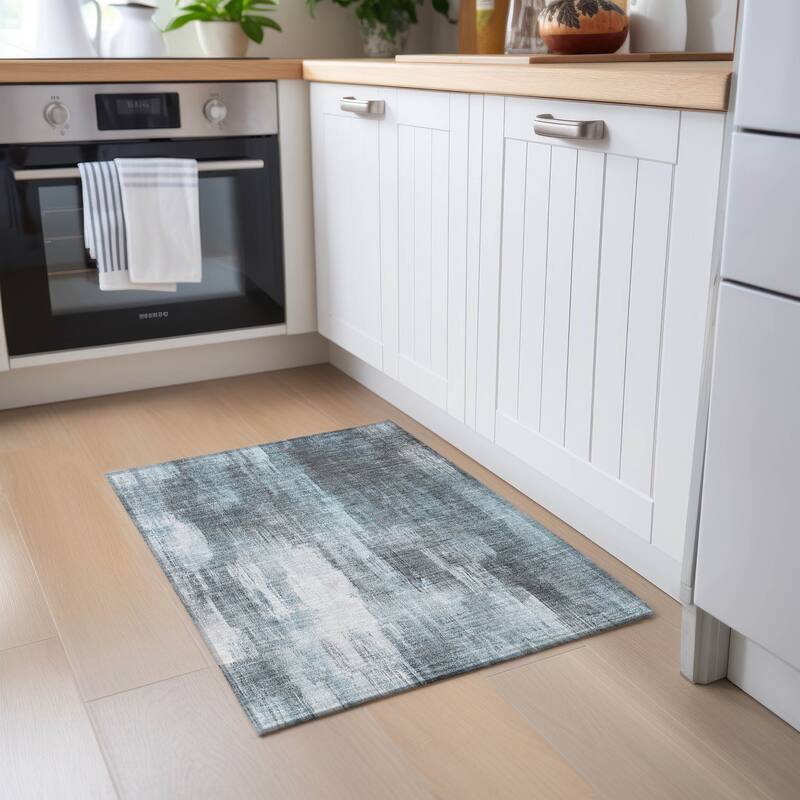 Machine Washable Indoor/ Outdoor Modern Ombre Chantille Rug - Teal - 1'8" x 2'6"