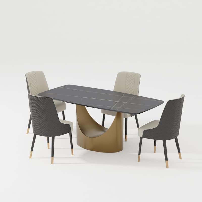 Modern Dining Table with Rectangular Sintered Stone Tabletop, Carbon Steel Leg, Minimalist Kitchen Dining Room Table