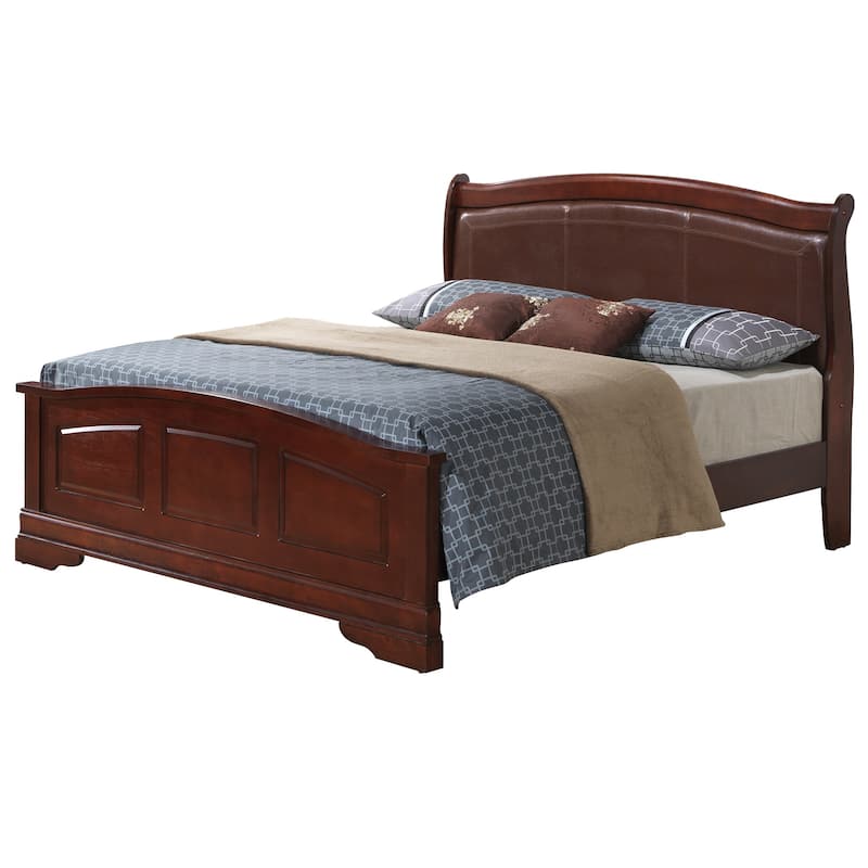 Faux Leather Upholstered Queen Panel Bed - 89" - Brown