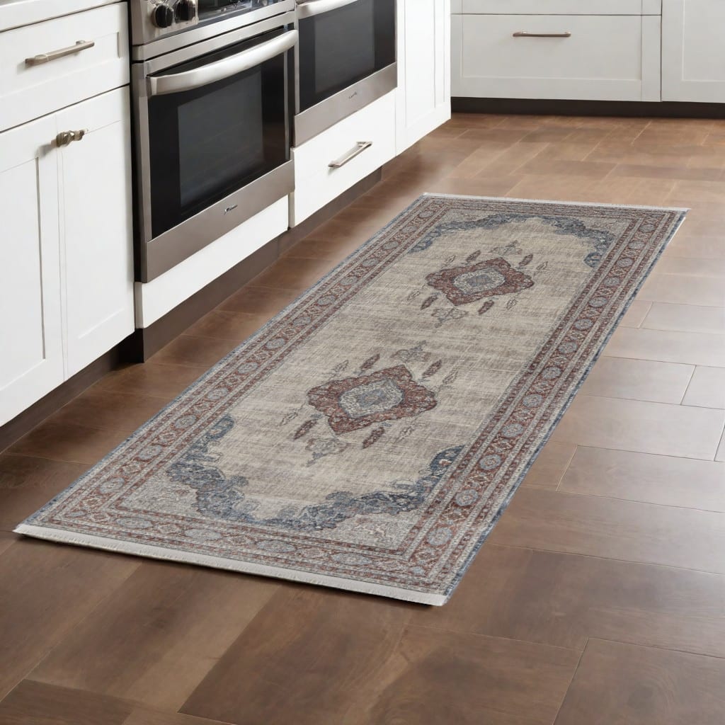 Wetop Power Loomed Floral Stain Resistant Low Pile with Fringe Area Rug By HomeRoots - 8' Runner