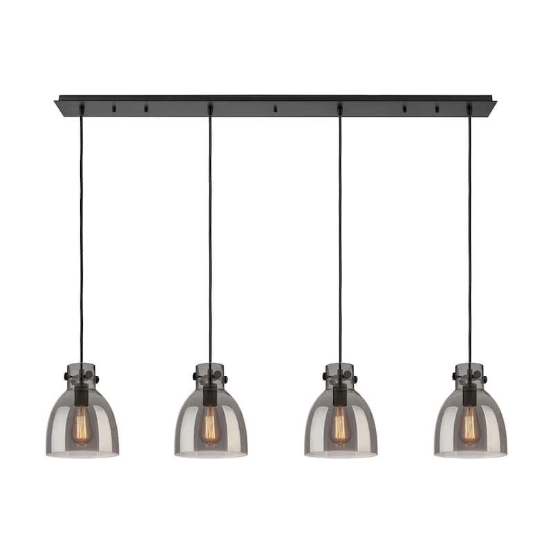 Innovations Lighting Newton Bell - 4 Light 8" Cord Hung Linear Pendant - Matte Black/Light Smoke