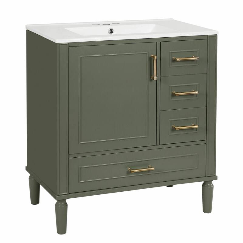 30" Bathroom Vanity with Ceramic Sink, Soft-Close Door, Built-in Shelf & Ample Storage