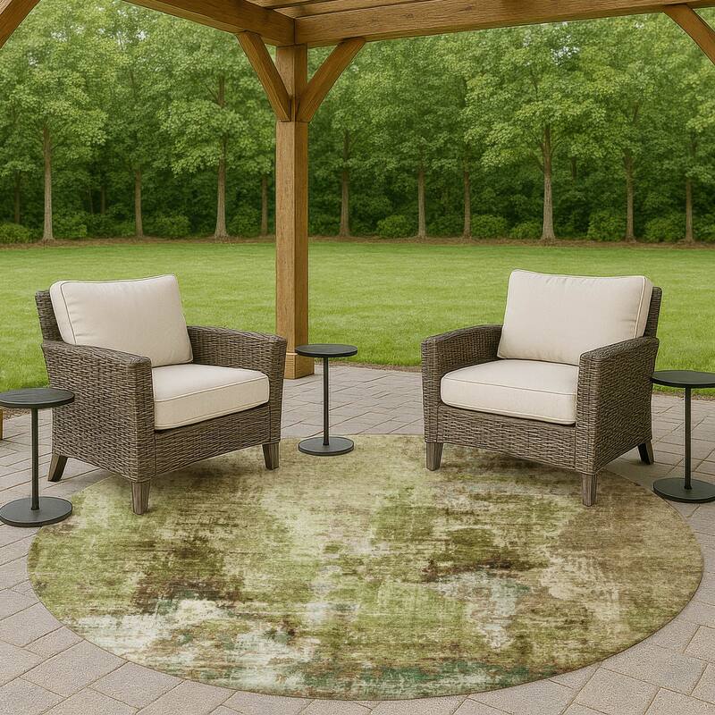 Machine Washable Indoor/ Outdoor Abstact Contemporary Chantille Rug - Aloe - 8' x 8'