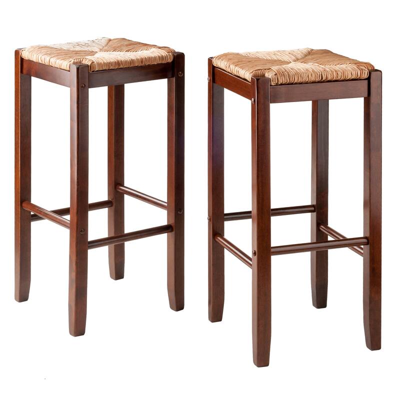 2-Pc Rush Seat Bar Stool Set, Walnut - 13.92 W x 13.92 D x 29.2 H inches