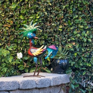 Alpine Corporation 19" Tall Indoor/Outdoor Wild Tropical Metal Rooster Yard Statue Decoration, Multicolor