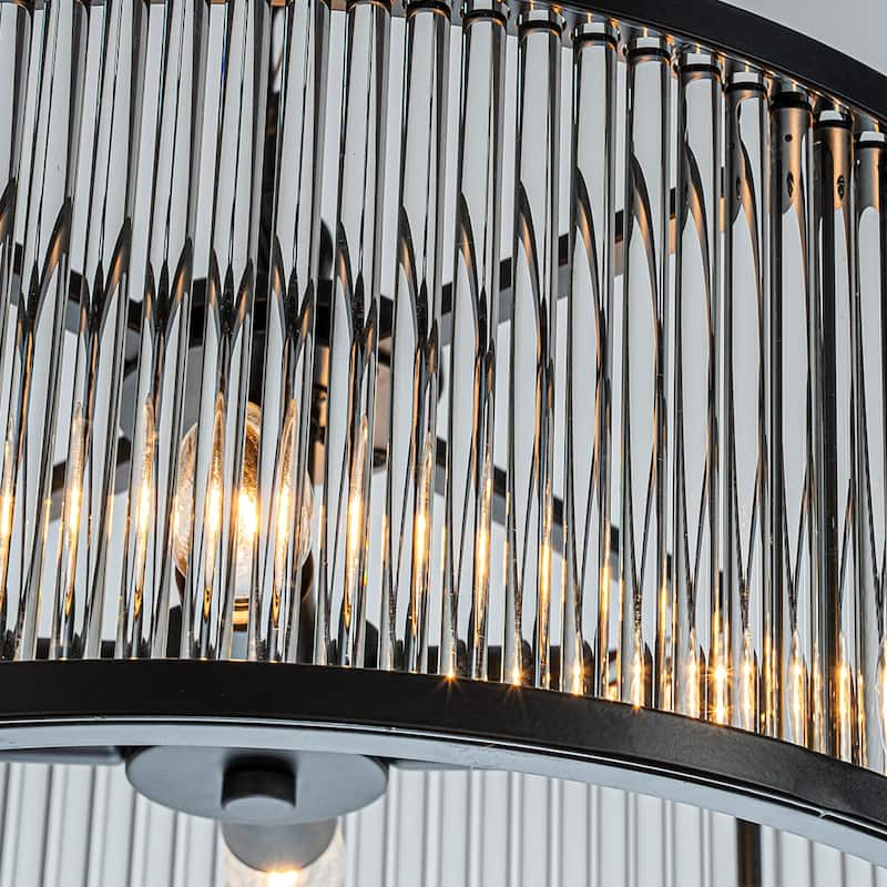 Modern Glam Antique Bronze / Matte Black 4-Light Glass Drum Chandelier Contemporary Hanging Light For Living Room Entryway