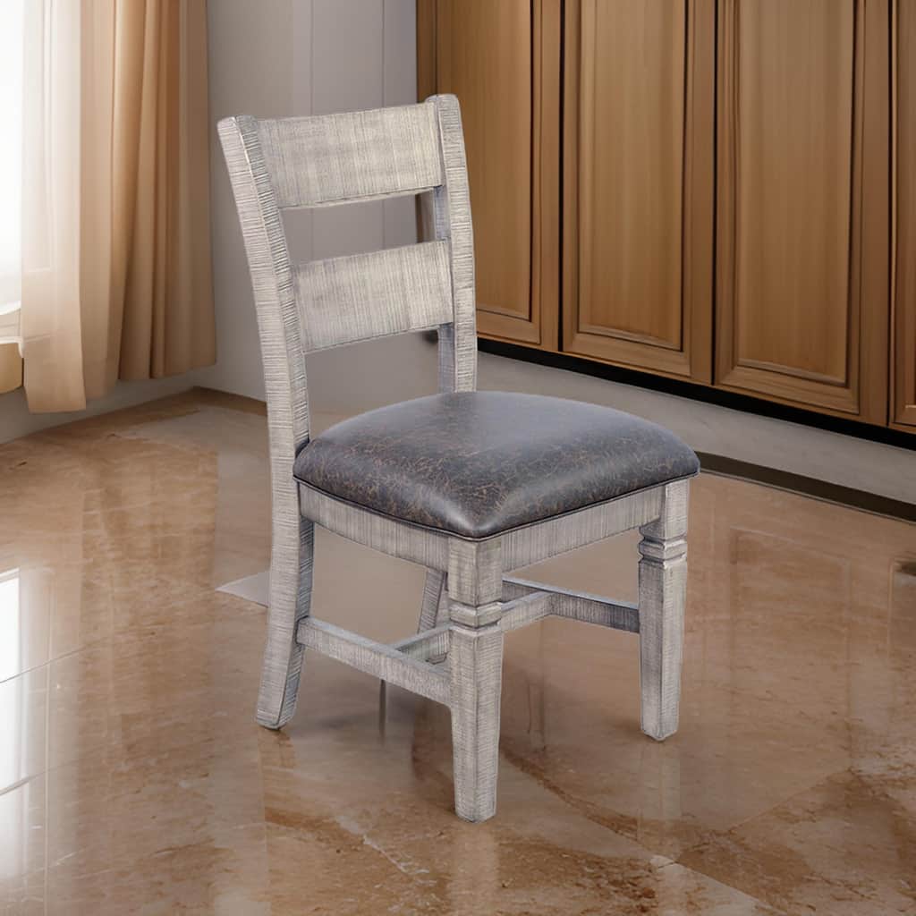 Camie Dining Chair Set of 2, Faux Leather, Brown Mahogany Ladderback