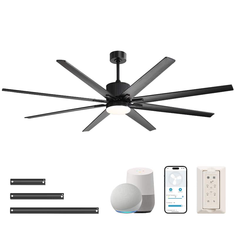 52"/66"/72"/76 Inch Modern Ceiling Fan with Dimmable LED Light ,Remote&APP Control,8 Blades for Large Living Room,Porch