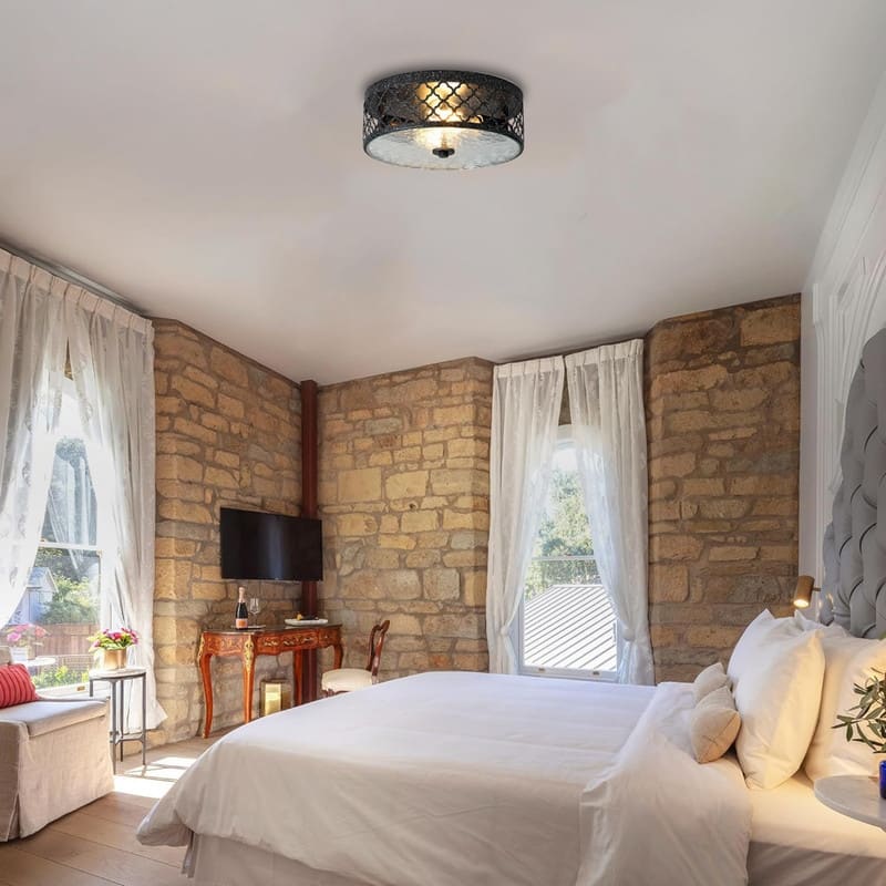 12” Light fixture black ceiling lighting glass, metal flush mount ceiling light - N/A