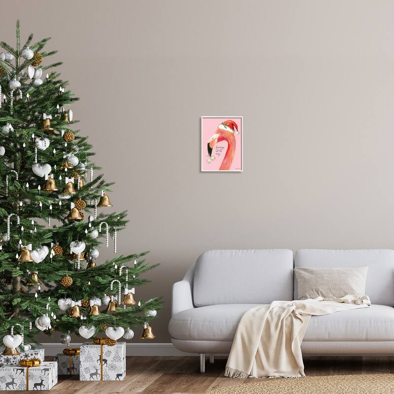 Stupell Flamingo All The Way Pink Santa Claus Bird Framed Wall Art - Orange