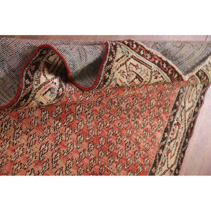 Hand Knotted Oriental 100% Wool Carpet Traditional All-Over Red Botemir Runner Rug - 9' 4'' X 3' 8''