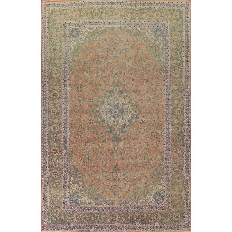 Hand Knotted Oriental 100% Wool Carpet Traditional Floral Oranges & Rust Mashad Area Rug - 13' 4'' X 9' 9''